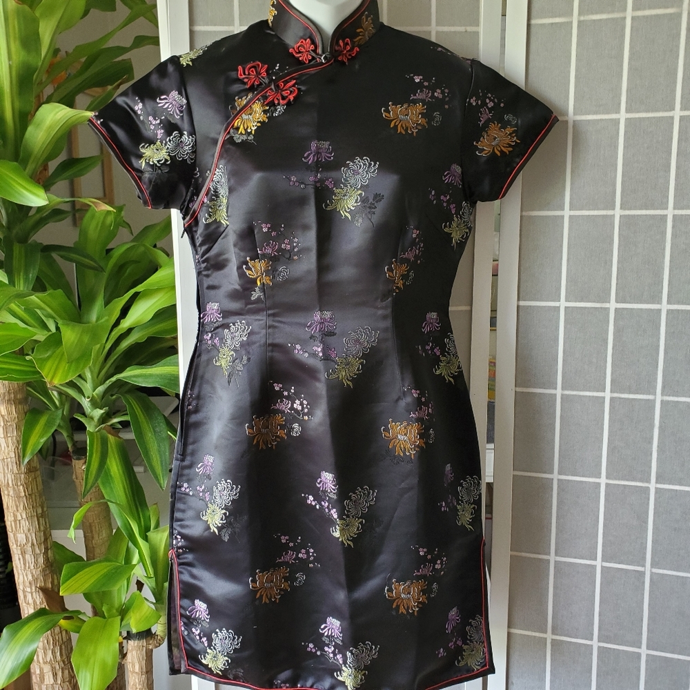 Cathaya Black Elegant Cheong Sam Dress Size 36